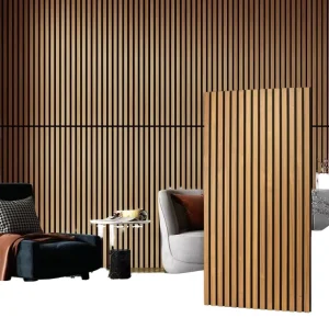 Wooden Slat Modern Acoustic Wall Panels High Frequency Sound Absorption Eco-Friendly Waterproof Bedroom Living Room Hotel Villa
