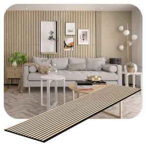 Wooden Sound Proof Panels White Oak Wood Veneer Acoustic Panels Akupanel MDF Wood Slat Wall Panel on Black Acoustic Felt