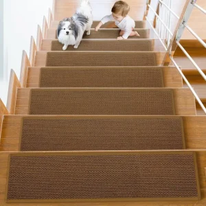 Woven Nordic Style Solid Color Stair Mats Non-Slip Adhesive-Free Rubber Backing Stairway Floor Mats