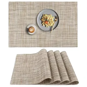 Woven PVC Placemat 4-Piece Non-Slip Heat-Resistant Washable Set Linen Yellow