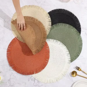 Woven and Paper Heat-Insulating Round Placemats Modern Style Dining Table Home Decor Customized