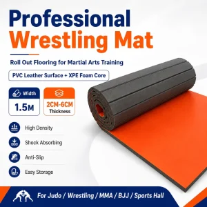 Wrestling Roll-Out Mat 1.5 m Wide PVC Leather XPE for Judo MMA BJJ Training