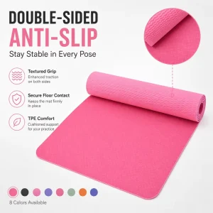 Yoga Mat TPE Fitness Mat Non Slip Training Floor Pad for Aerobics Strength Workout Studio Class and Home Exercise